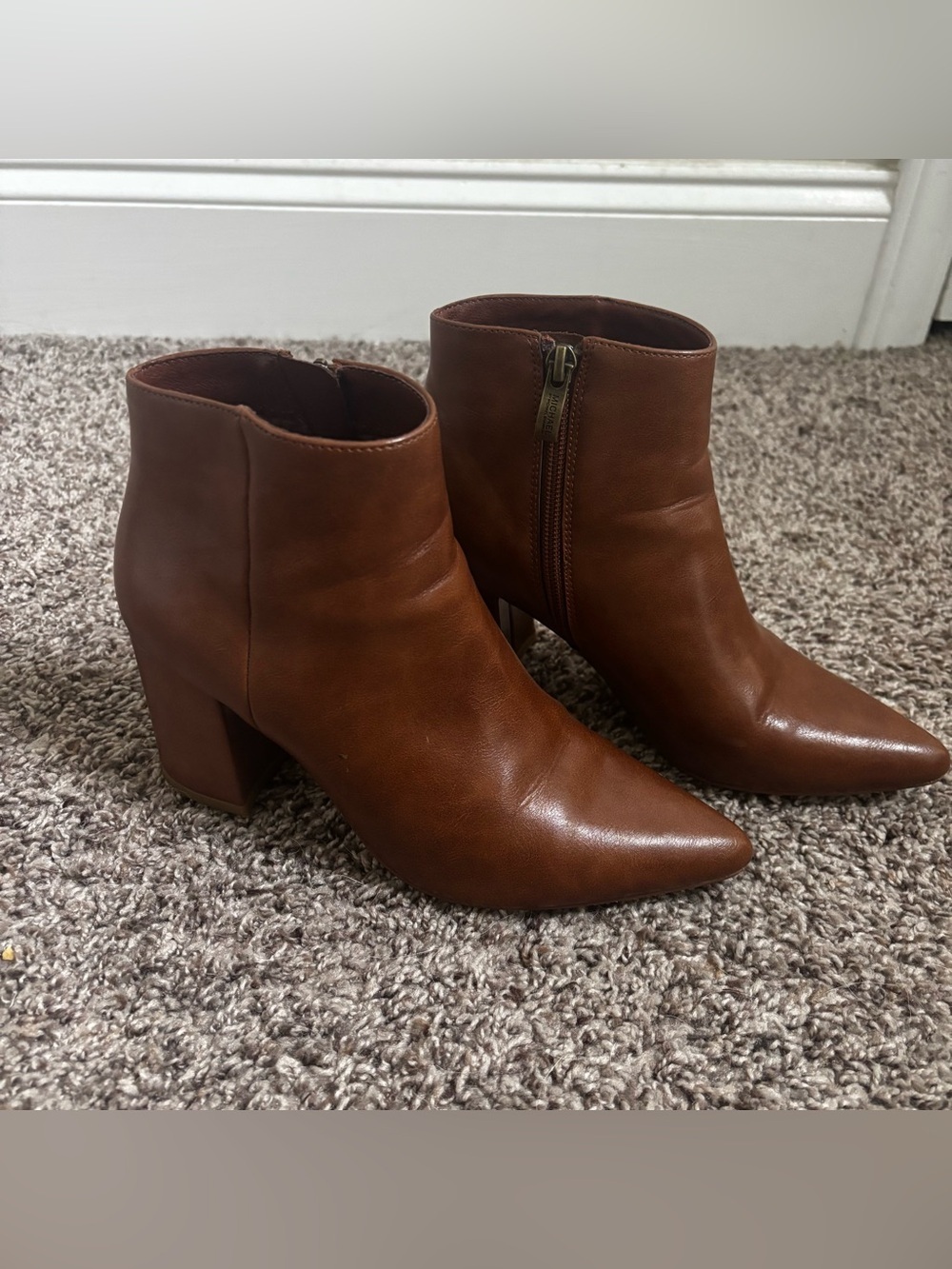 Michael Shannon Cognac Pointed Toe Ankle Booties